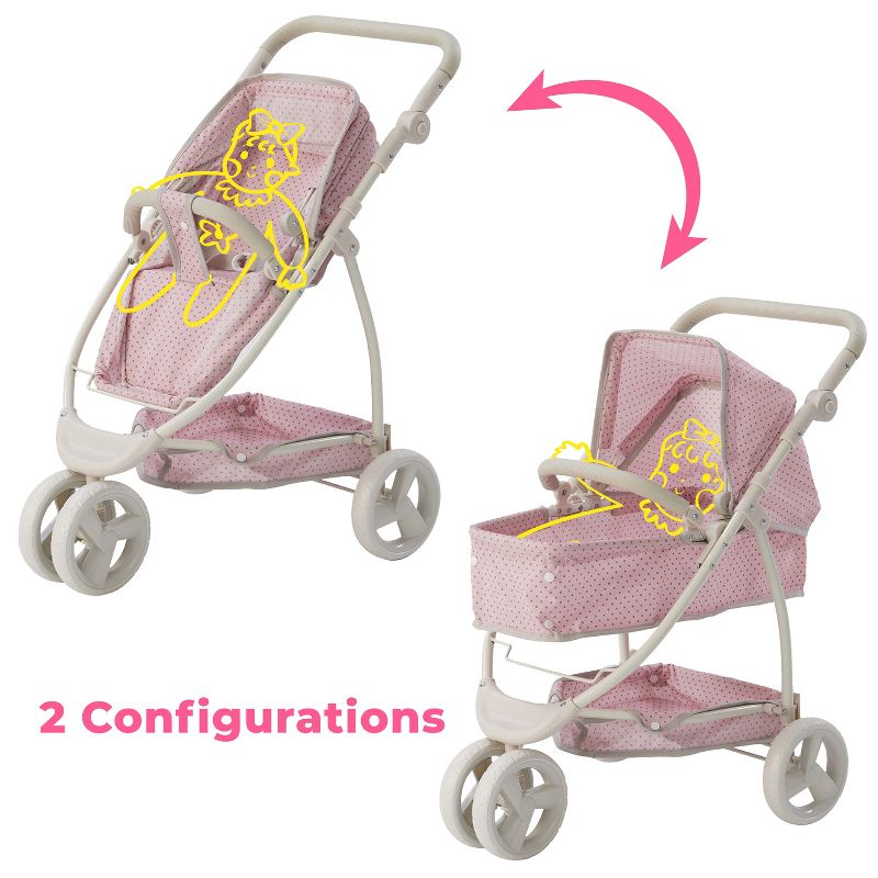 Olivia's Little World 2-in-1 Convertible Buggy-Style Doll Stroller, Pink/Gray, 3 of 14