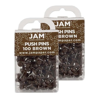 JAM Paper Colored Pushpins Chocolate Brown Push Pins 2 Packs of 100 222419049A