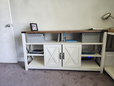 Flash Furniture Wyatt - Mueble de TV alto y moderno de 60 pulgadas,  gabinete de consola gris costero, estante central ajustable, estantes fijos  para
