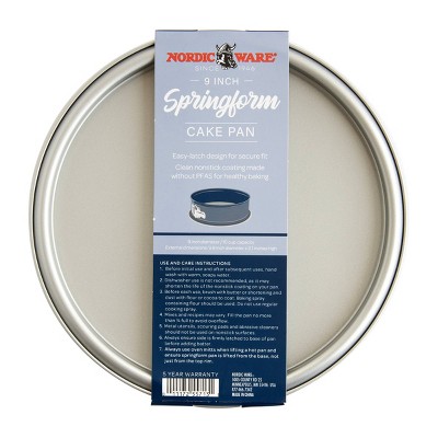 (1 pan dented around edge ) (2 pack)Nordic Ware 9 Carbon Steel Spring Form Pan Blue: Nonstick Cheesecake Pan, 9 Inch, Hand Wash, Oven-Safe, 5-Year Warranty