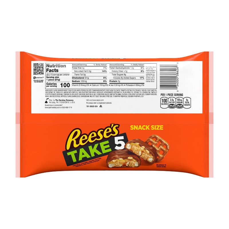 Reese&#39;s Take 5 Pretzel, Caramel, Peanut Butter, Chocolate Snack Size Candy Bars - 11.25oz, 5 of 11
