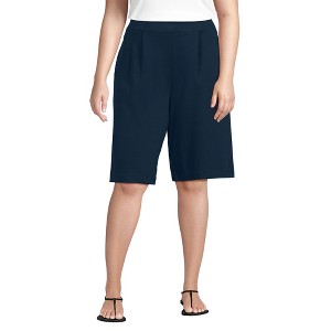 Lands' End Women's Knit High Rise Pleated 12" Bermuda Shorts - 1 of 4