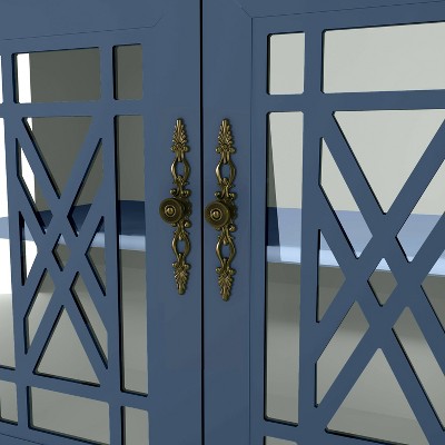 63" Navy Vintage Wood Buffet Sideboard with Glass Doors