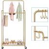 Simple Trending Double Rod Clothes Garment Rack, Heavy Duty Clothing Rolling Rack on Wheels for Hanging Clothes,with 4 Hooks, Gold - 4 of 4