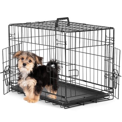FURNIinspire Pet Crates And Houses Dog Crate With Double Doors, Metal Foldable Pet Cage With Divider Panel And Removable Tray, Black, 24"*17"*19"