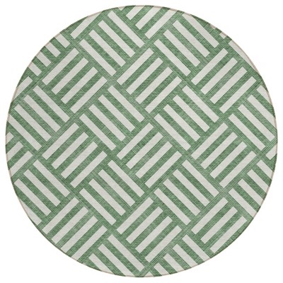 Green And Ivory Geometric Washable Indoor Outdoor Area Rug