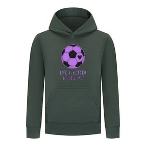 Everyday Kids Sports Collection Life-Is-Better-With-Goals Soccer Girls Pullover Hoodie – Purple Heart Ball Graphic Sweatshirt - 1 of 4