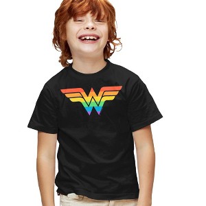 Boys' Short Sleeve Justice League Wonder Woman Rainbow T-Shirt - 1 of 4