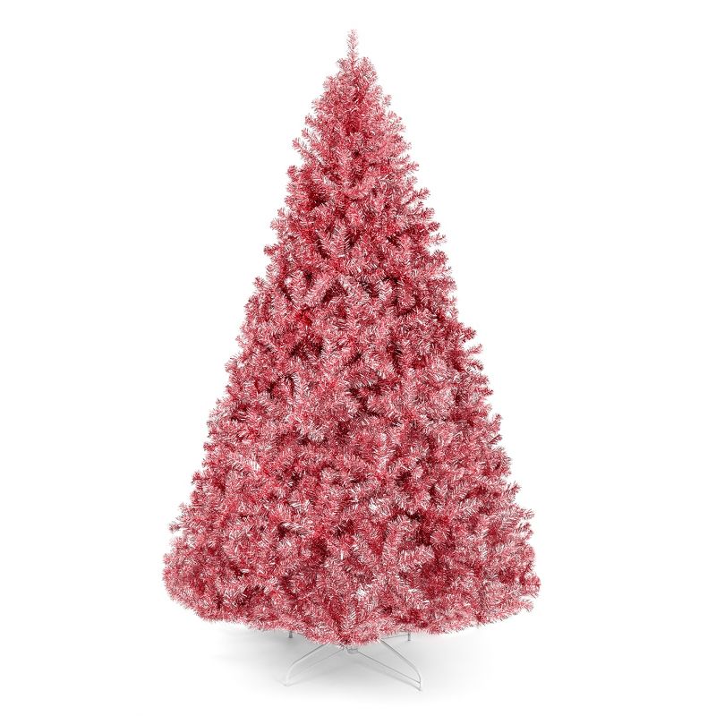 Best Choice Products Artificial Tinsel Christmas Tree Festive Holiday Decoration w/ Stand - Pink, 1 of 12