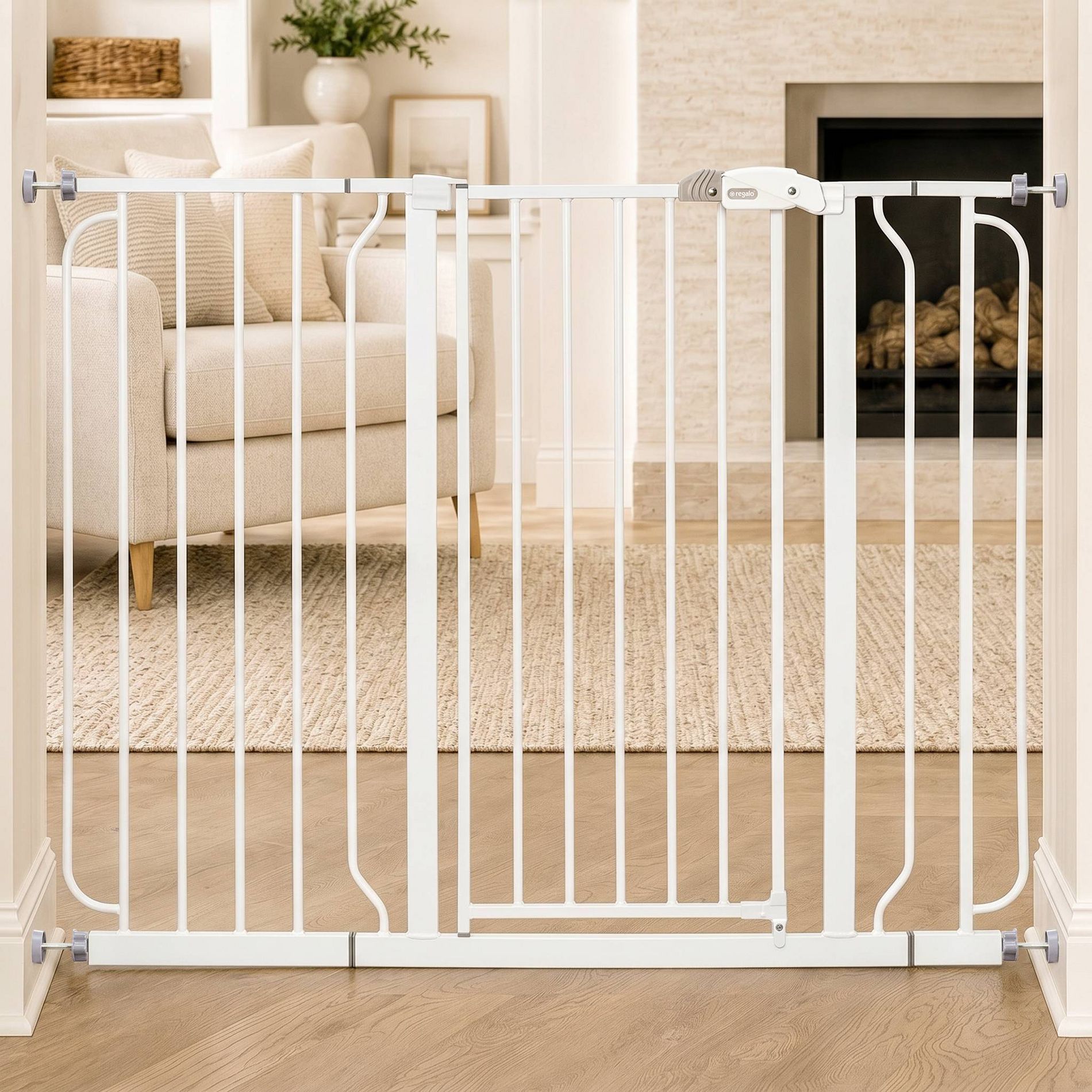 Regalo Extra Tall Wide Span Metal Walk Through Baby Gate: Pressure-Mounted, Hardware-Included, Black Finish, 37 Inch Height