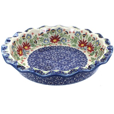 Blue Rose Polish Pottery Jungle Bouquet Pie Plate