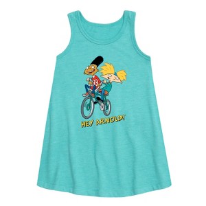 Girls' - Hey Arnold! - Arnold and Gerold Bike Graphic Sleeveless Aline Dress - 1 of 3