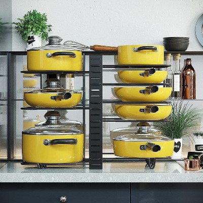 TOBILI 2 Pack Pot and Pan Rack, Pot Rack Organizers, Kitchen Organization &Storage Rack, Adjustable Pot Lid Holders & Pan Rack
