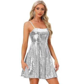 Allegra K Women's Adjustable Spaghetti Straps Party Glitter Sparkle Sequin Dress