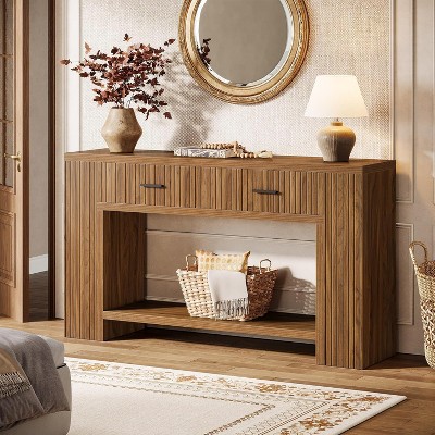 Tribesigns 59" Console Table, 2-Drawer Farmhouse Entryway Table with Storage Shelf, Sofa Table Behind Couch for Hallway, Living Room, Foyer