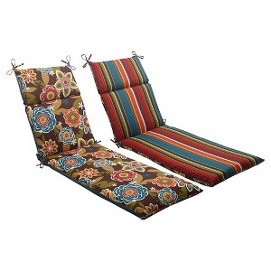 Outdoor Reversible Chaise Lounge Cushion- Brown/Turquoise Floral/Stripe