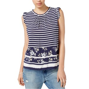 maison Jules Womens Striped Floral Knit Blouse - 1 of 1