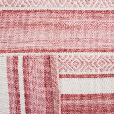 Ivory and Pink Striped 4' x 6' Flat Woven Wool Rug