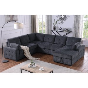 Upholstered L-Shaped Sectional Sofas with Pull-Out Loveseat Sleeper, Storage Chaise, and Toss Pillows - 1 of 4