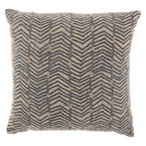 Print With Arrow Embroidery Linen Square Throw Pillow Beige