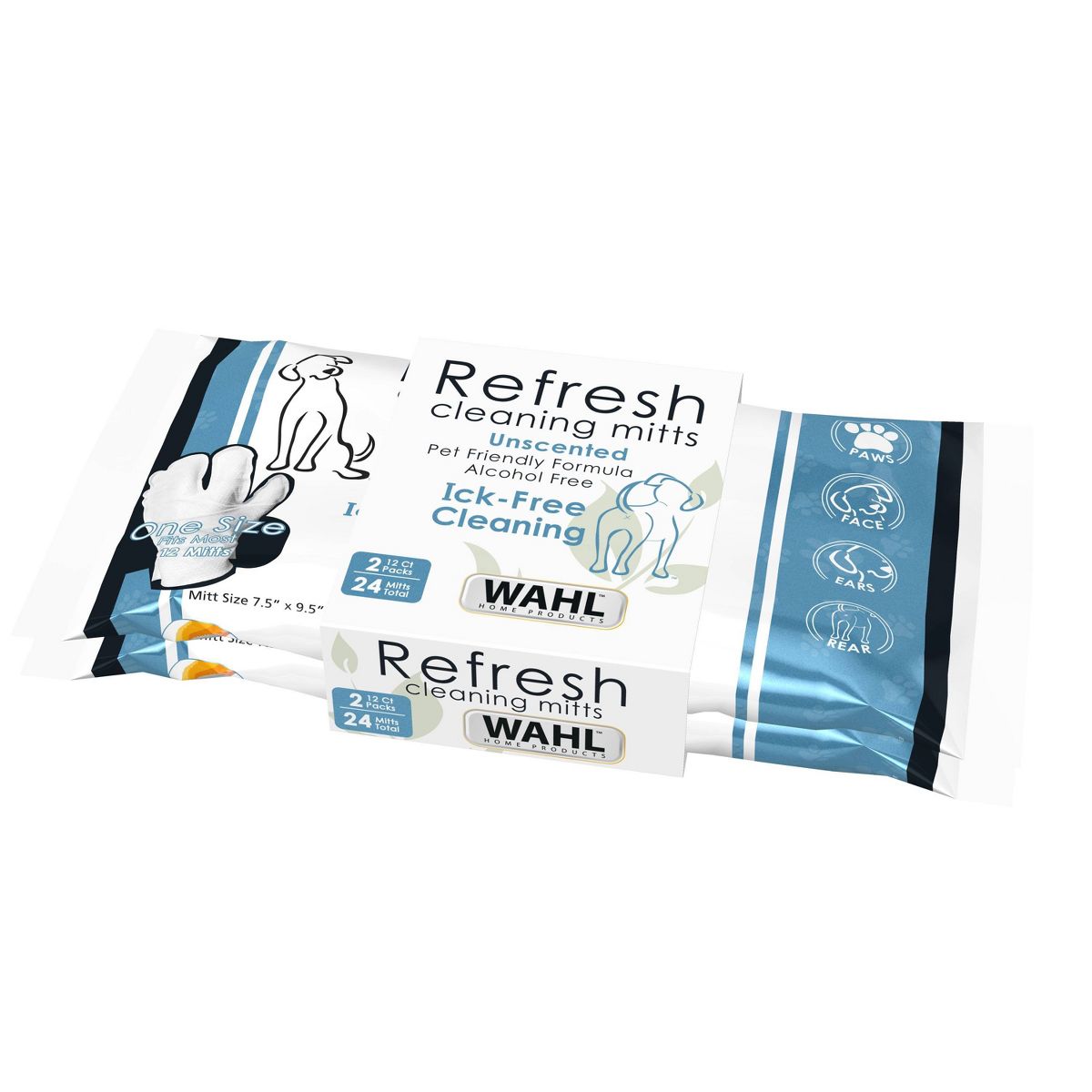 Wahl Refresh Cleaning Unscented Mitts Dog Wipes - 24ct/2pk - thumbnail 2