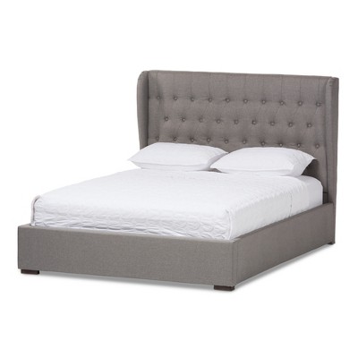 Penelope Modern and Contemporary Fabric Upholstered Gas - Lift Platform Bed - Queen - Light Gray - Baxton Studio