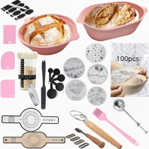 142pcs Sourdough Bread Baking Supplies for Fermentation Basket, Foldable Silicone Bread Fermentation Basket, 10" Oval + 9" Round - 1 of 4