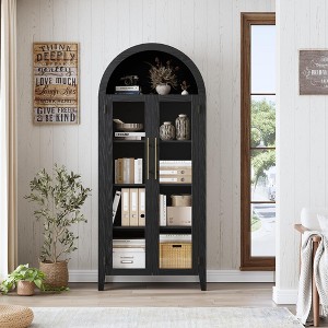 GustoWave Arched Display Cabinet, 63'' Tall 5-Tier Arched Bookcase with Glass Doors, Kitchen Pantry Storage Cabinet for Home - 1 of 4