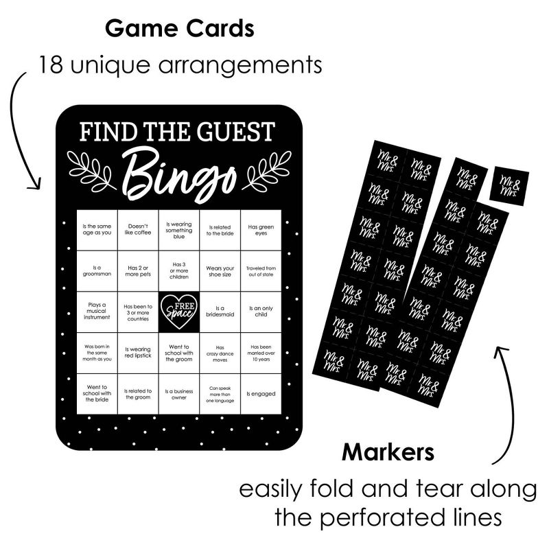 Big Dot of Happiness Mr. and Mrs. - Find the Guest Bingo Cards and Markers - Black and White Wedding or Bridal Shower Bingo Game - Set of 18, 2 of 6
