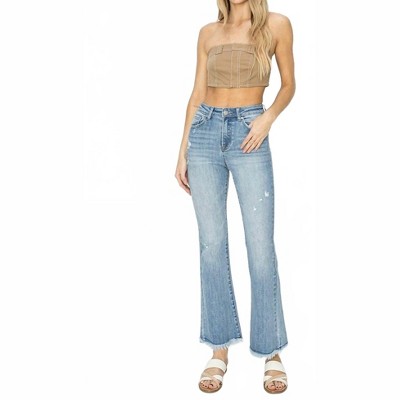 Women's Vintage Frayed Hem Bootcut Jeans - RISEN
