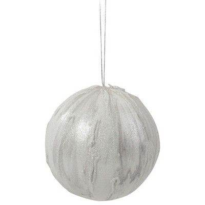 Northlight 4.25" Glittered White Marbled Christmas Ball Ornament