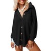 Womens Shirts Relaxed Long Sleeve Waffle Notch Collar Button Down Shirt with Pocket Black XL - 3 of 3