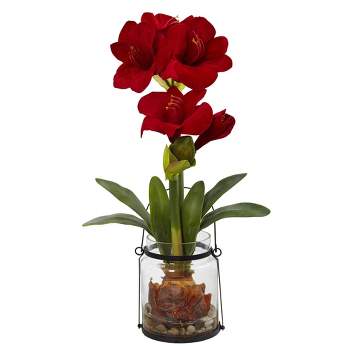 Nearly Natural 24-in Amaryllis with Vase