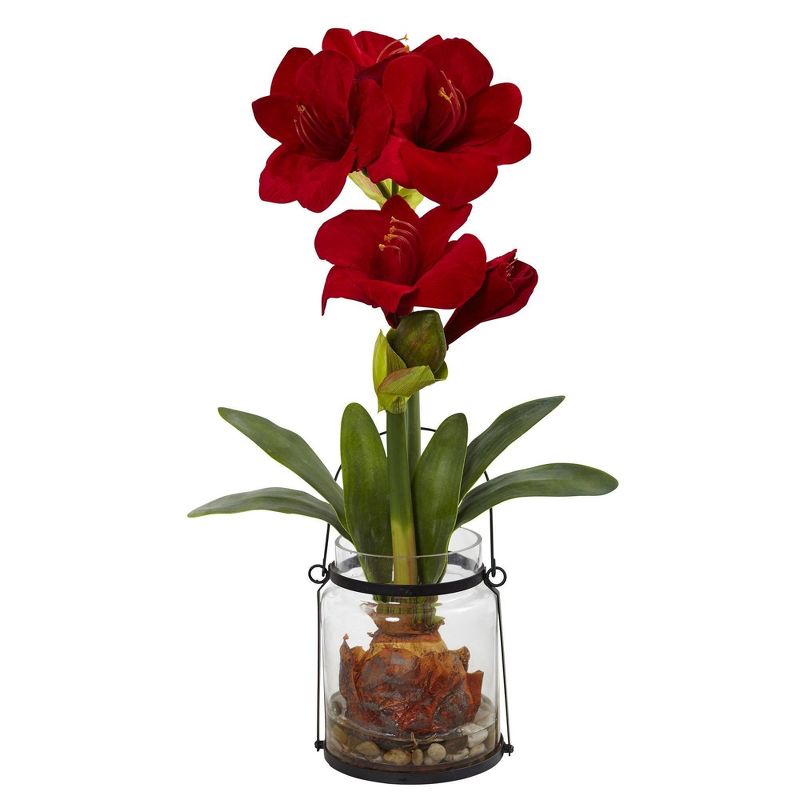 Nearly Natural 24-in Amaryllis with Vase, 1 of 5