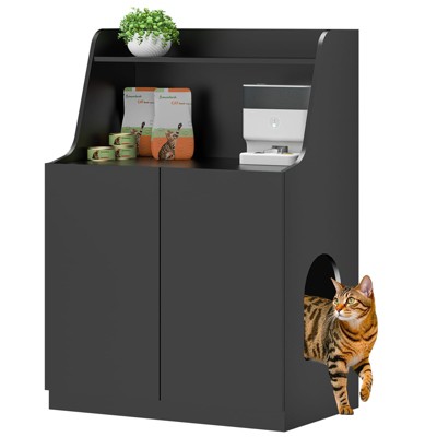 APRILSOUL Large and Tall Litter Box Enclosure, Modern Wooden Litter Box Furniture for XL Litterbox with Open Shelf as Sideboard Cabinet