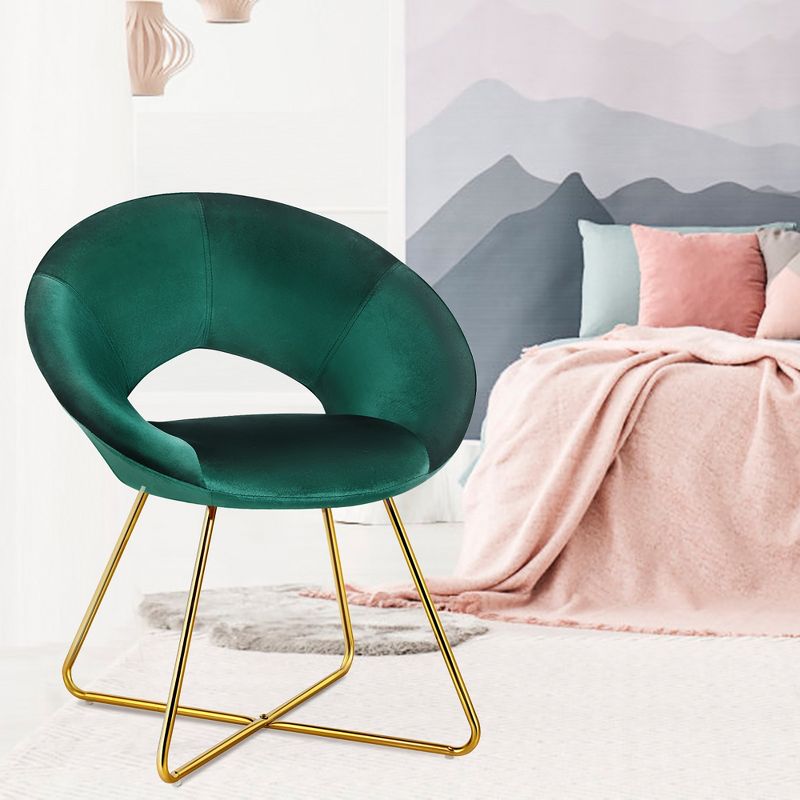 Costway Modern Velvet Accent Chair Upholstered Vanity Chair w/Golden Metal Leg Pink\Dark Green\Grey, 2 of 11