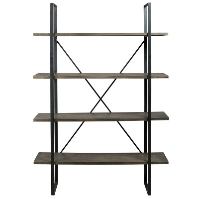 Gilesgrove Industrial Black Wood and Metal 4-Shelf Bookcase