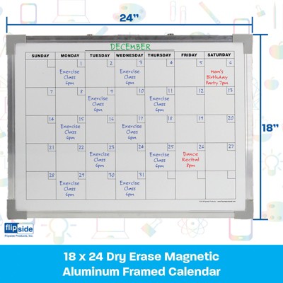 Aluminum Framed Magnetic Dry Erase Calendar Board, 18" x 24"
