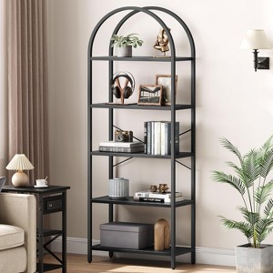 Arched Bookshelf 4 Tier/5 Tier,Tall Standing Display Racks with Metal Frame,Modern Open Storage Rack Shelf Large Wood Book Shelf for Living Room - 1 of 4