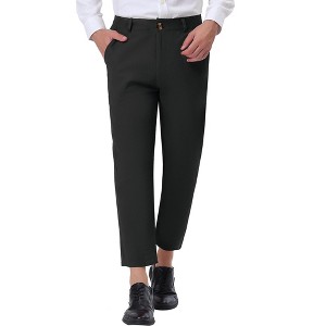 Lars Amadeus Men's Cropped Dress Business Pants Straight Fit Flat Front Suit Trousers - 1 of 4