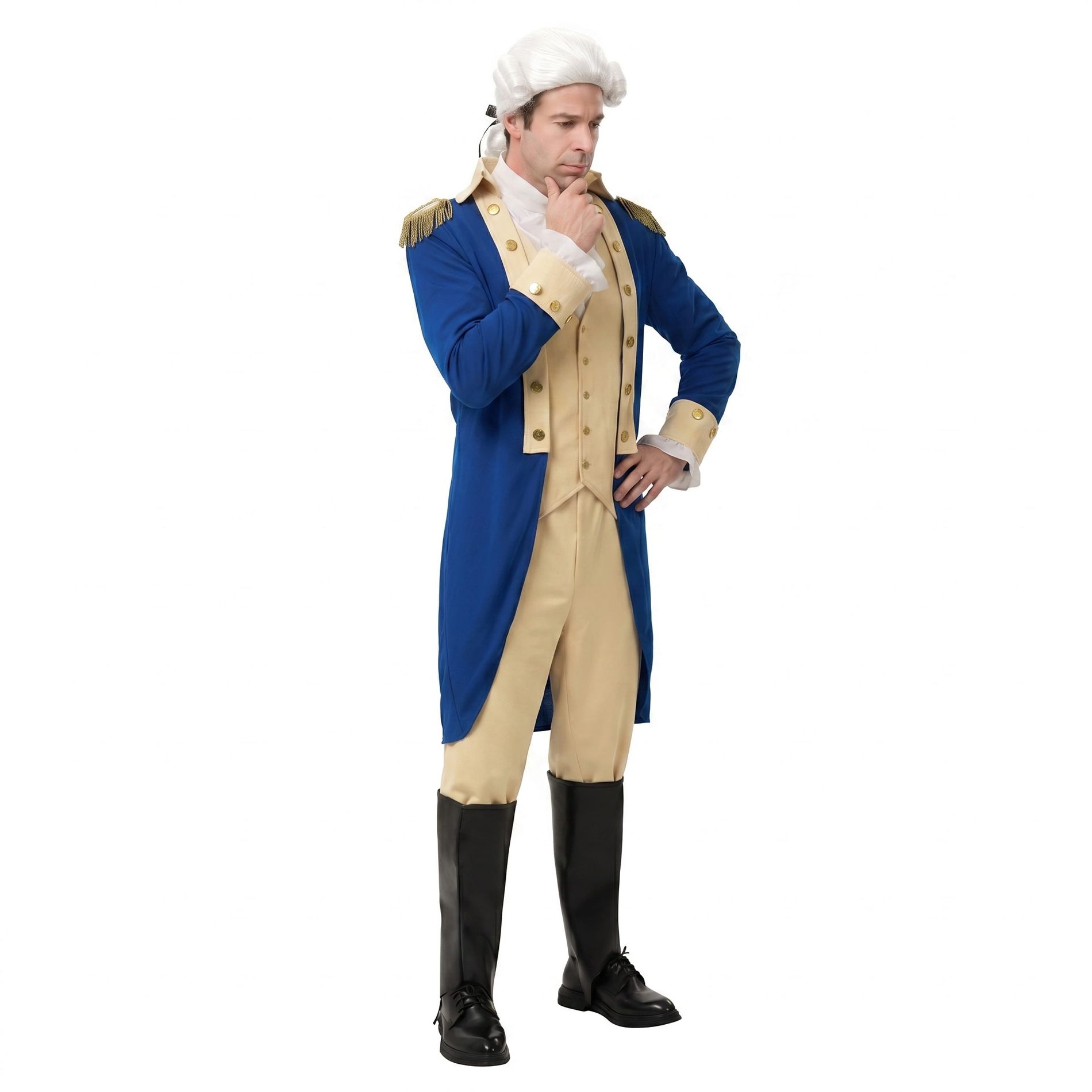 Joyfy Men’s Blue Colonial Costume, Founding Father Historical Outfit for Halloween Parties, Cosplay Events and Stage Performances-M