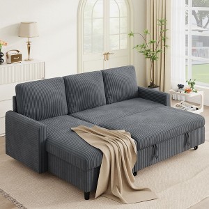 Celebalcony 77.2" Upholstered Sofa Bed, L Shaped Sectional Couch with Side Storage Package, Comfortable 3 Seat Sofa Couches for Apartment - 1 of 4
