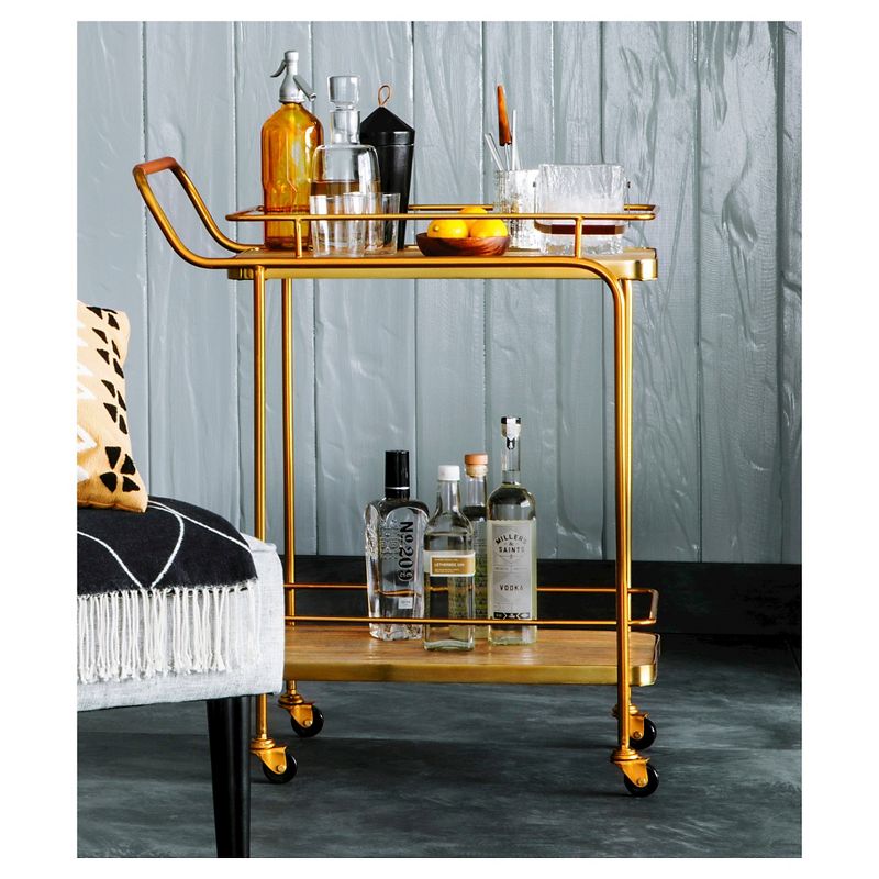 Metal, Wood, and Leather Bar Cart - Gold - Threshold&#8482;, 6 of 14