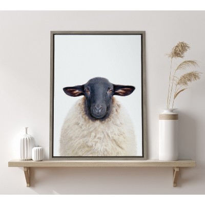 18" x 24" Gray Framed Canvas Sheep Print for Nursery