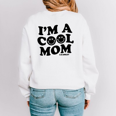 Simply Sage Market S.W.Smiley I'm A Cool Mom Smiley Face Front And Back Sweatshirt - M - White