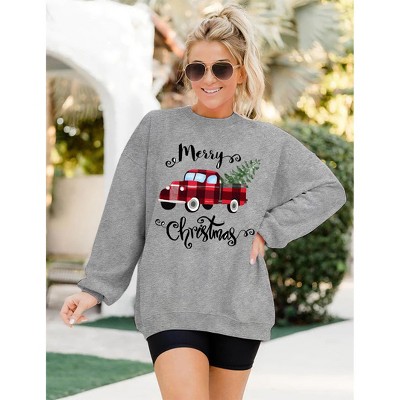 Clearlove Christmas Sweatshirt Merry Bright Christmas T-Shirt Long Sleeve Lightweight Holiday Pullover Tops