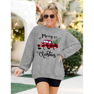 Clearlove Christmas Sweatshirt Merry Bright Christmas T-Shirt Long Sleeve Lightweight Holiday Pullover Tops - 1 of 4