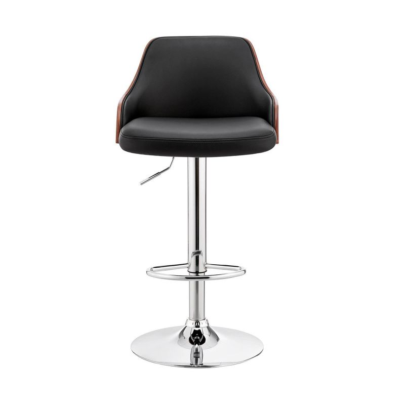 Asher Adjustable Counter Height Barstool with Faux Leather Chrome Finish - Armen Living, 3 of 12