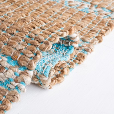 Teal and Natural Handwoven Cotton Jute Runner Rug