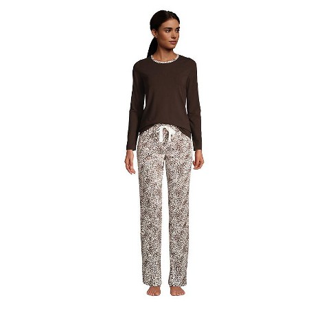 Lands' End Women's Petite Knit Pajama Set Long Sleeve T-shirt And Pants -  Small Petite - Allspice/ivory Spotted Leopard : Target